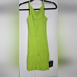 Lulu's Neon Lime Ribbed Mini Dress